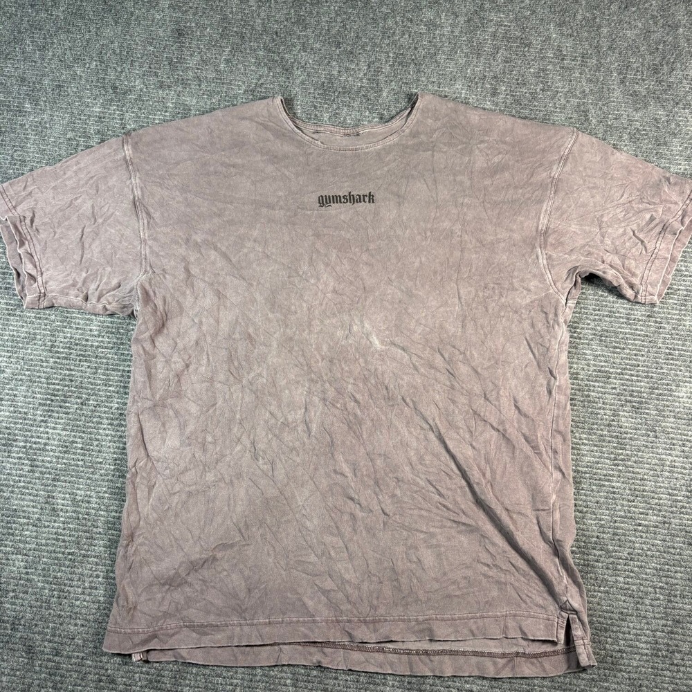 Gymshark Graphic Tee Mens XL Mauve Good Acid Wash Gothic Logo Oversized Shirt